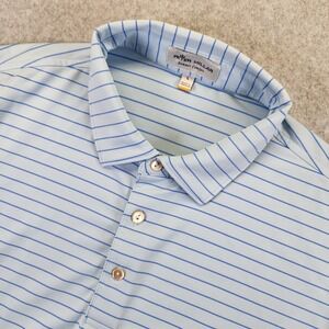 Peter Millar Summer Comfort Golf Polo Shirt Men's L Blue Golf‎ Striped Stretch